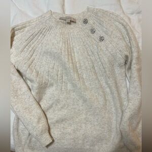 LOFT Cream Sweater with Embellished Buttons Small
